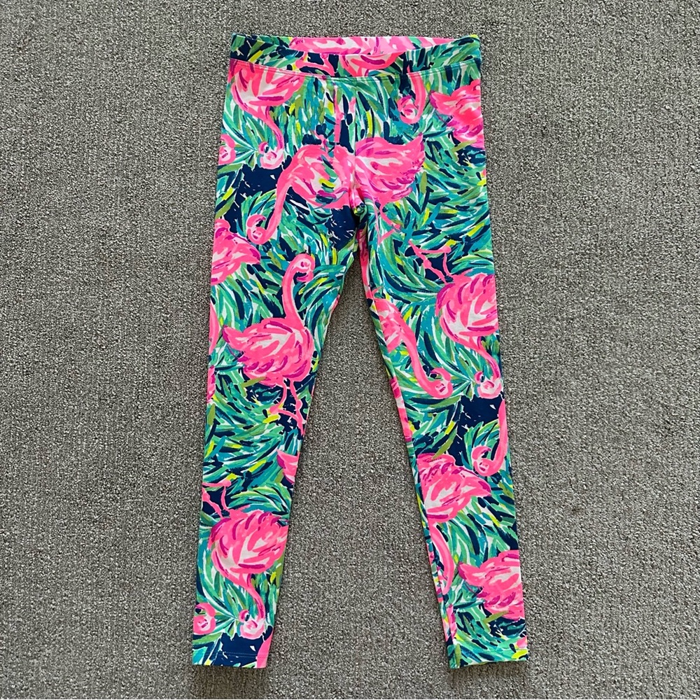 Lilly Pulitzer Girls Leggings L (8–10) Flamingo Print Style 26982 Pink/Green